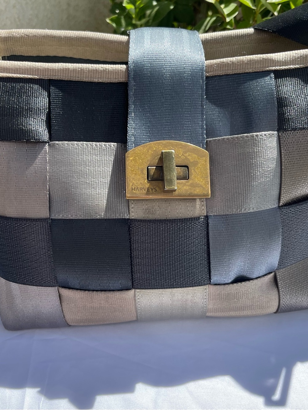 Harveys Woven Ribbon Tote in 3 different shades of Gray with Brass Turn-Lock